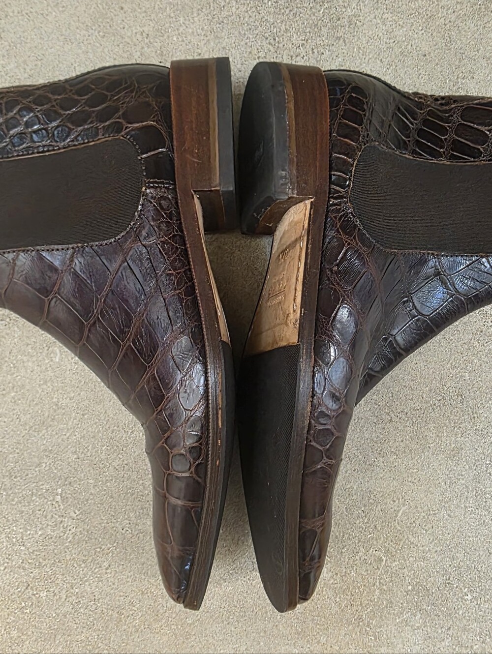 Vintage Lambertson Truex Dark Brown Croc-Embossed Leather Chelsea Boots 37.5/7 - Picture 8 of 12